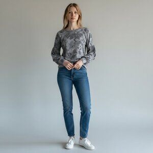 Revised eBay Title Ideology Women's Small Gray Floral Crewneck Sweatshirt Pansy
